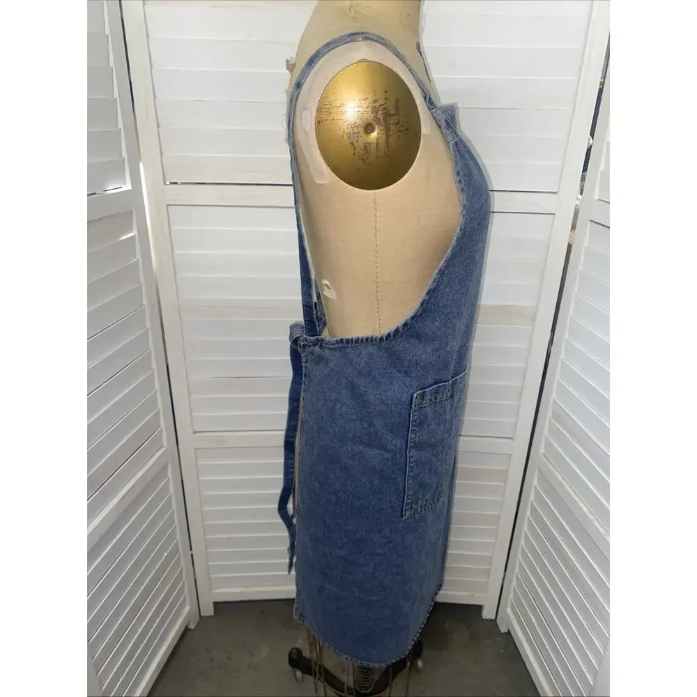 Blue Denim Bib Apron Cooking Kitchen Workshop Gardening Adjustable 100% Cotton